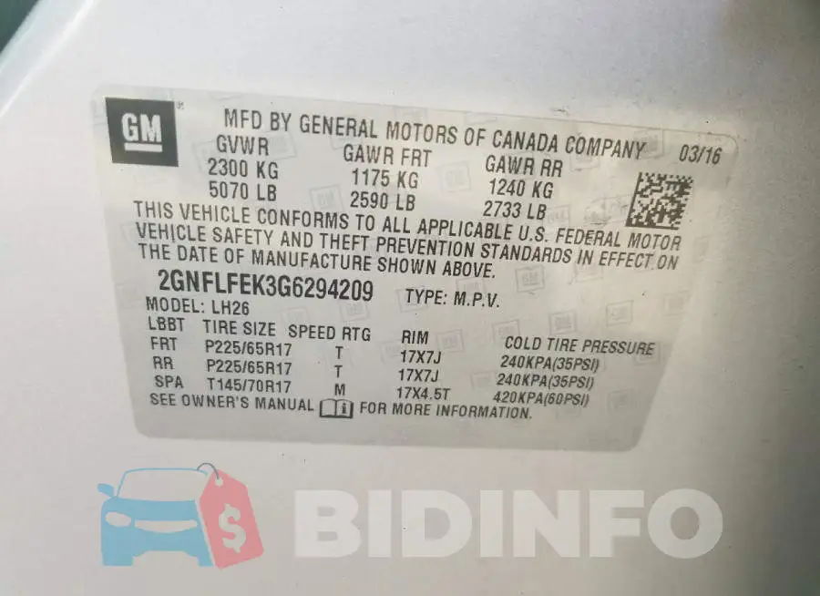 2GNFLFEK3G6294209 Photo# 10