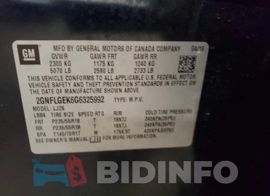 2GNFLGEK6G6325992 Photo# 10