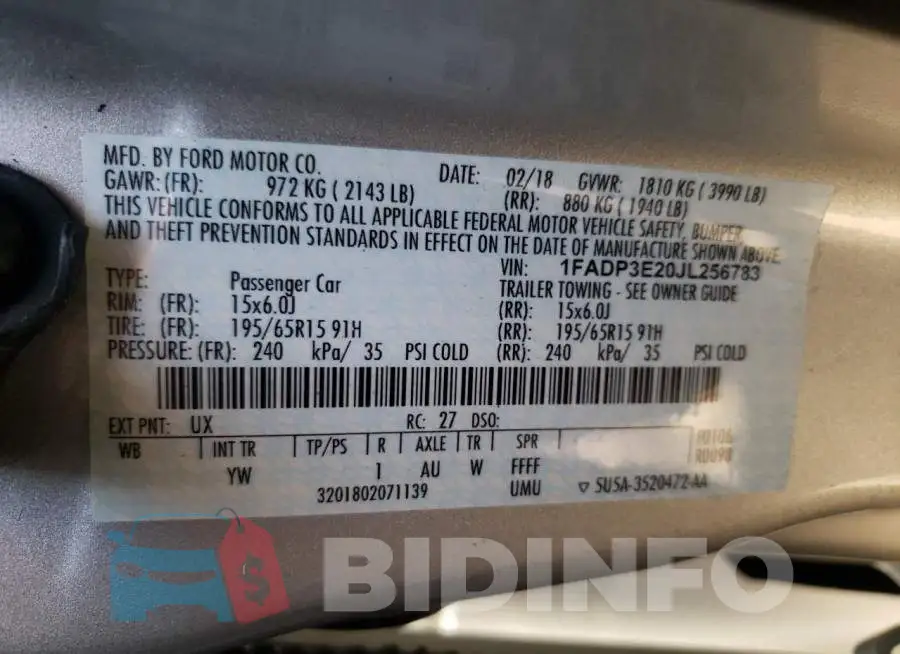 1FADP3E20JL256783 Photo# 10