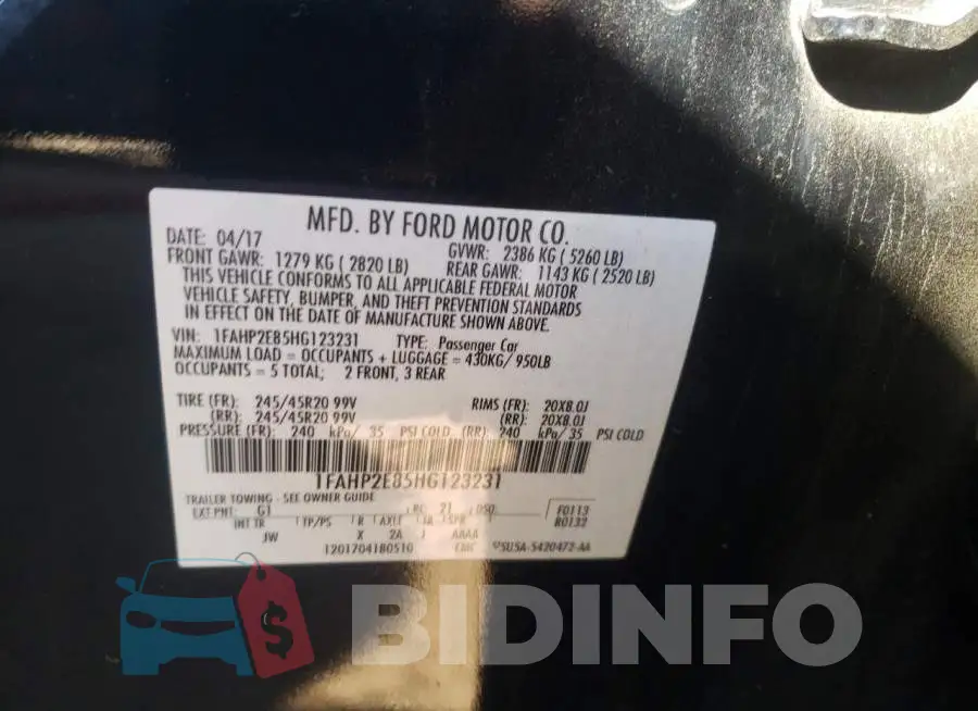 1FAHP2E85HG123231 Photo# 10