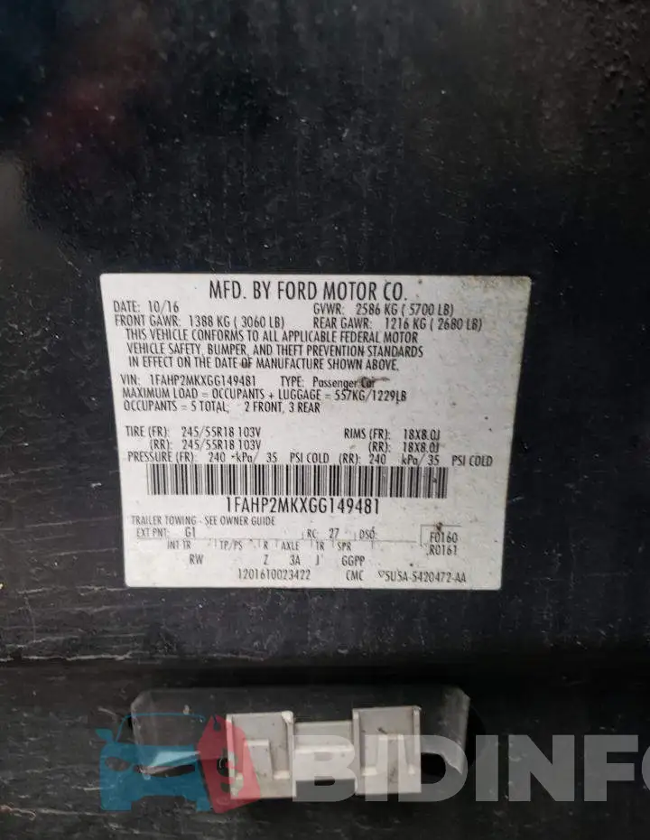 1FAHP2MKXGG149481 Photo# 10