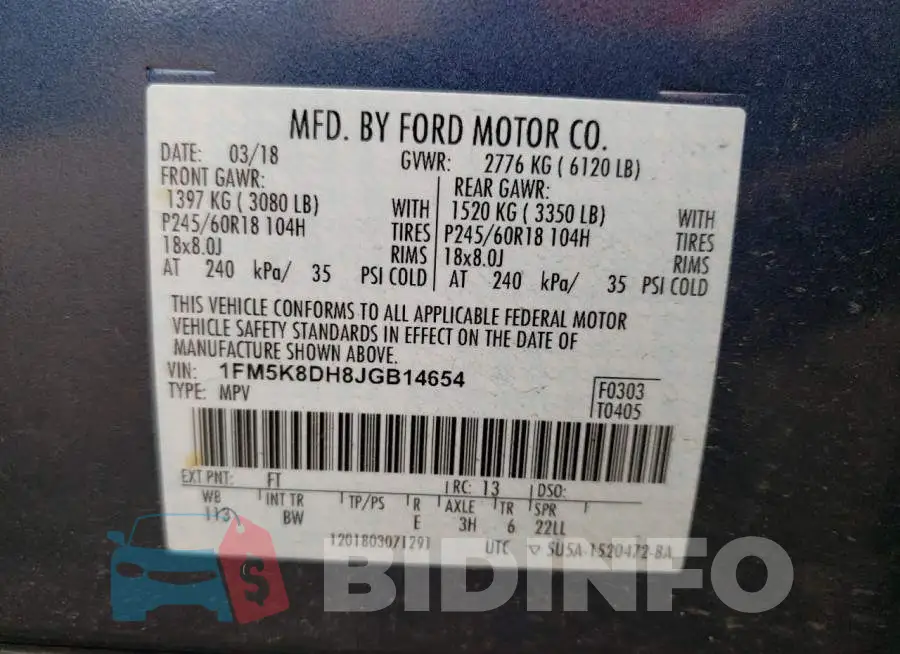 1FM5K8DH8JGB14654 Photo# 10