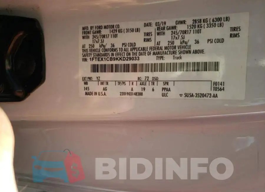1FTEX1CB9KKD29033 Photo# 10
