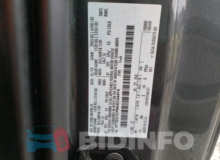 1FTEX1CP8KKC64414 Photo# 10