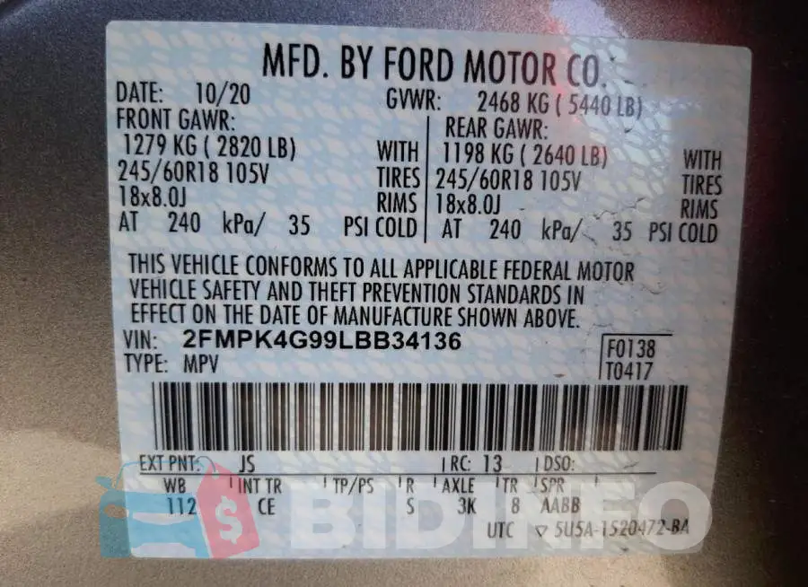2FMPK4G99LBB34136 Photo# 10