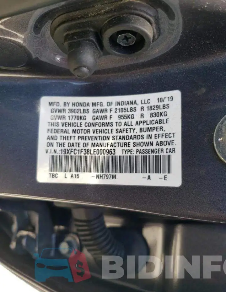 19XFC1F38LE000963 Photo# 10