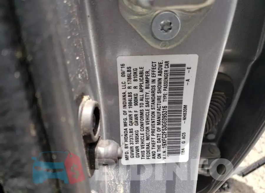 19XFC2F53GE095316 Photo# 8
