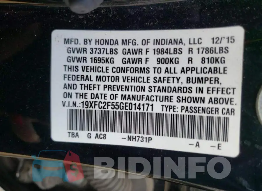 19XFC2F55GE014171 Photo# 10