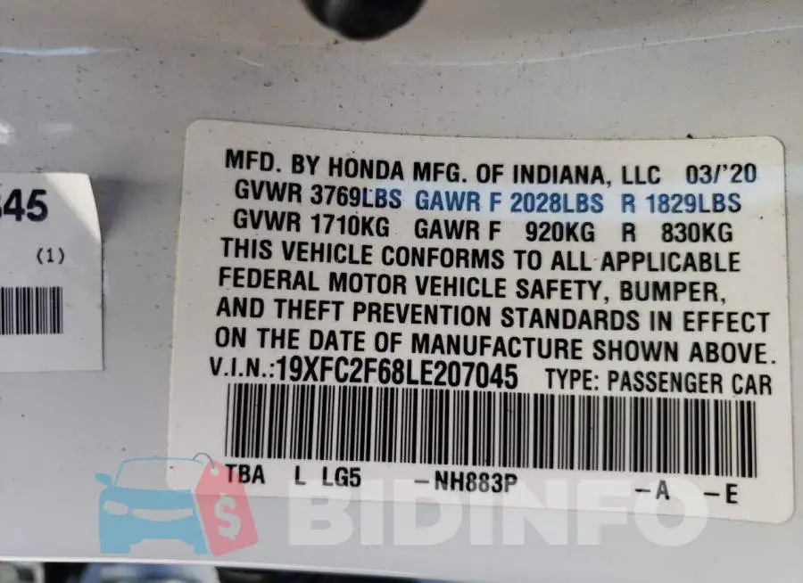 19XFC2F68LE207045 Photo# 10