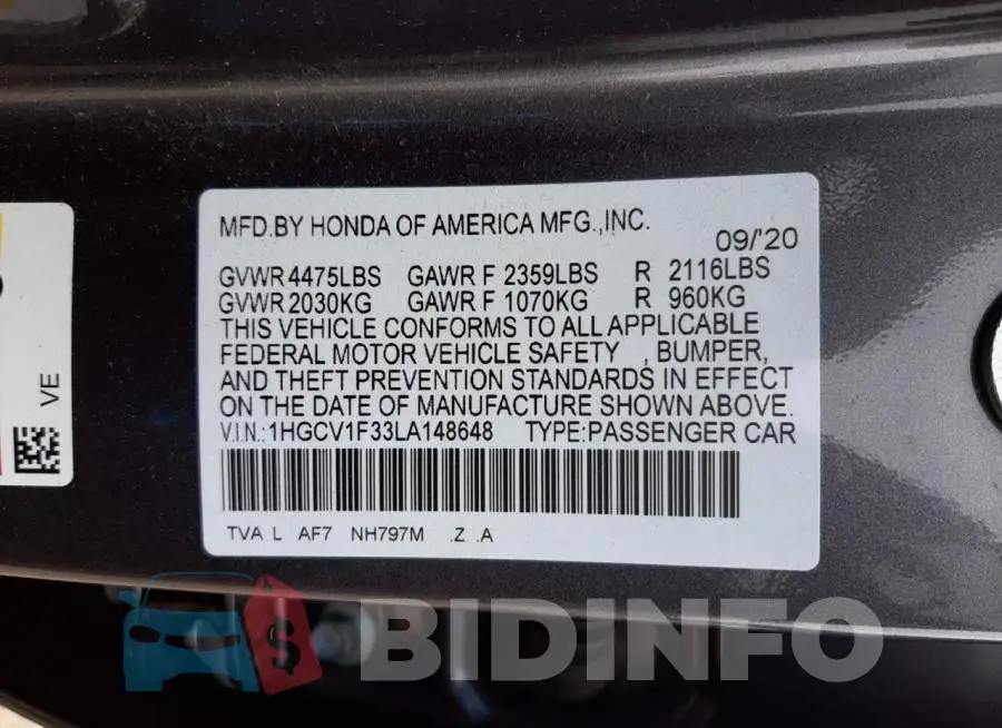 1HGCV1F33LA148648 Photo# 10