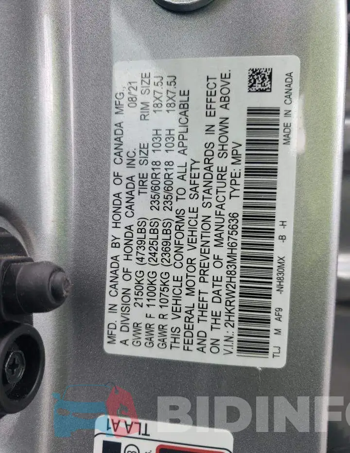2HKRW2H83MH675636 Photo# 10