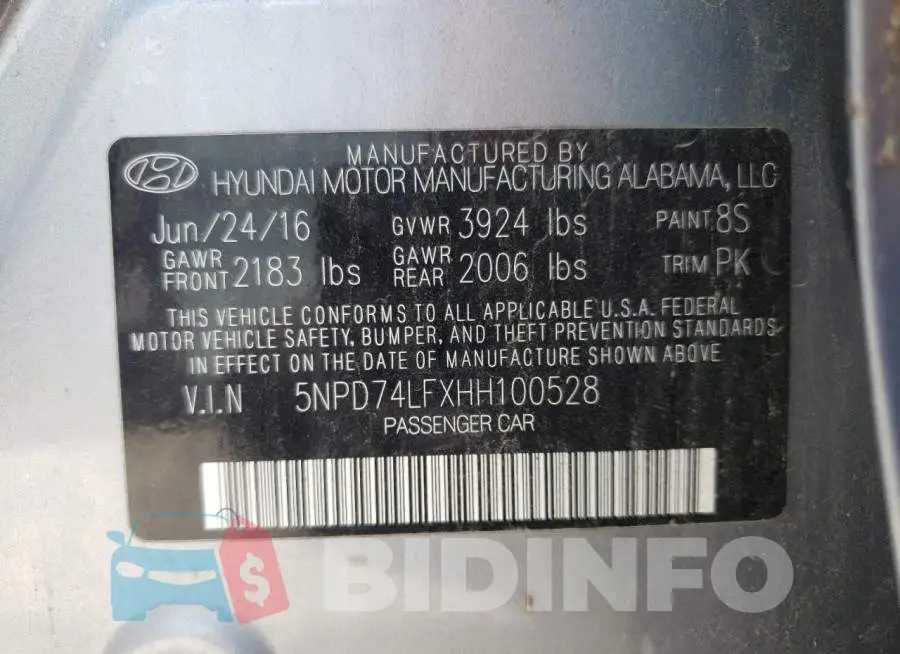 5NPD74LFXHH100528 Photo# 10