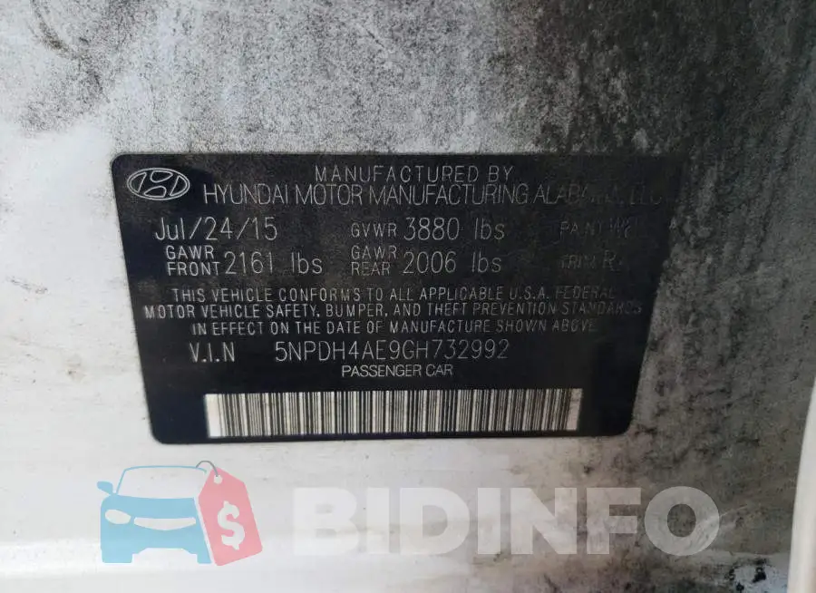 5NPDH4AE9GH732992 Photo# 10