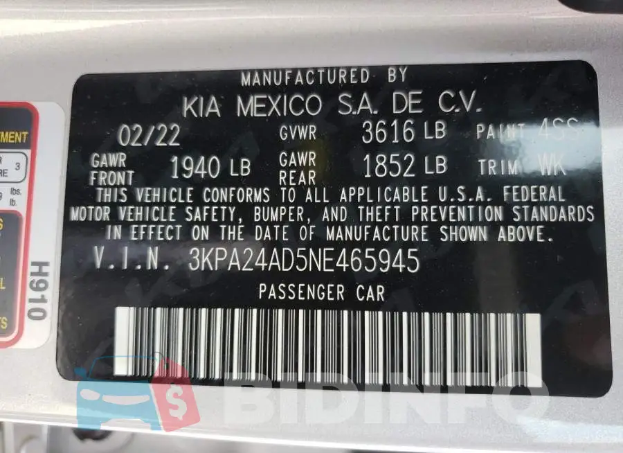 3KPA24AD5NE465945 Photo# 10