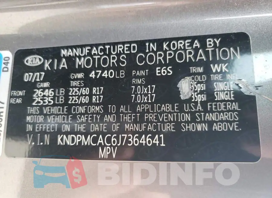 KNDPMCAC6J7364641 Photo# 10
