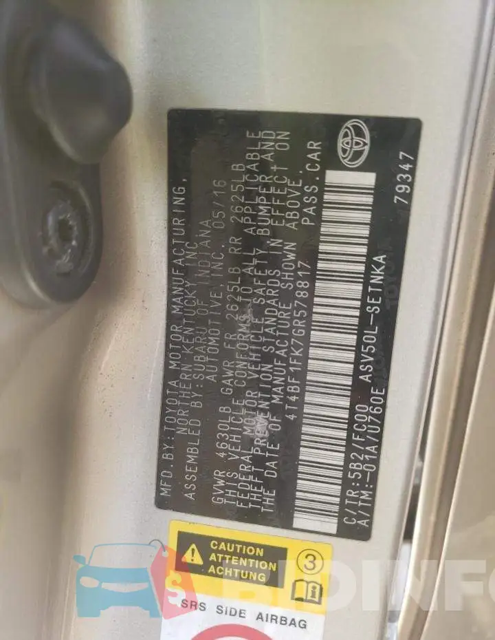 4T4BF1FK7GR578817 Photo# 10