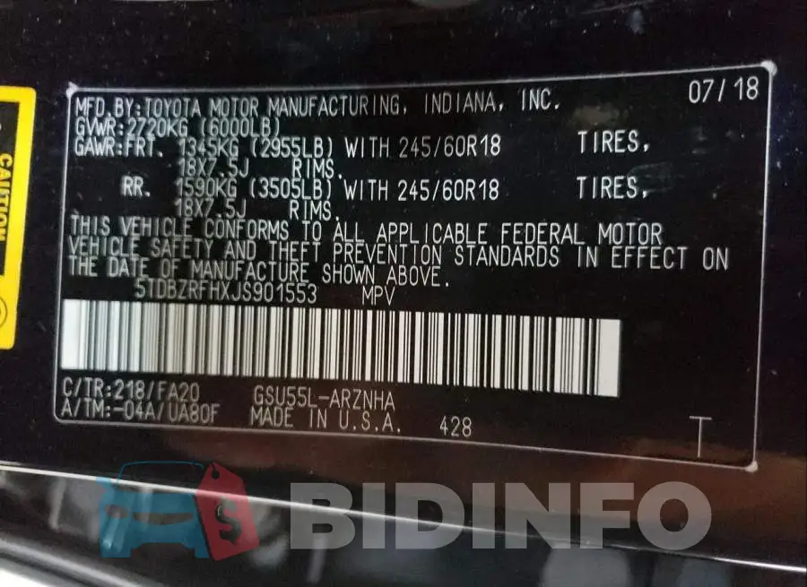 5TDBZRFHXJS901553 Photo# 10