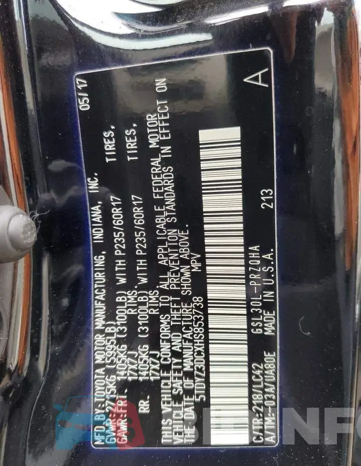 5TDYZ3DCXHS853738 Photo# 10