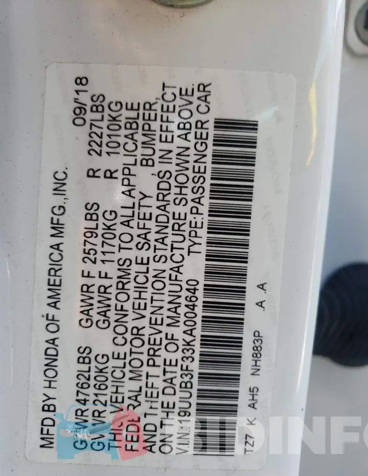 19UUB3F33KA004640 Photo# 10