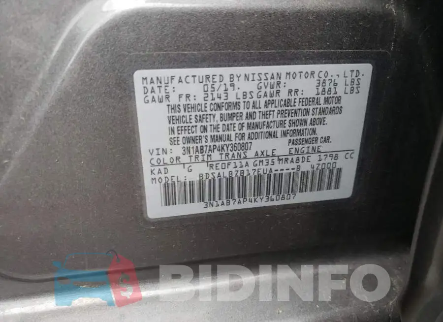 3N1AB7AP4KY360807 Photo# 10