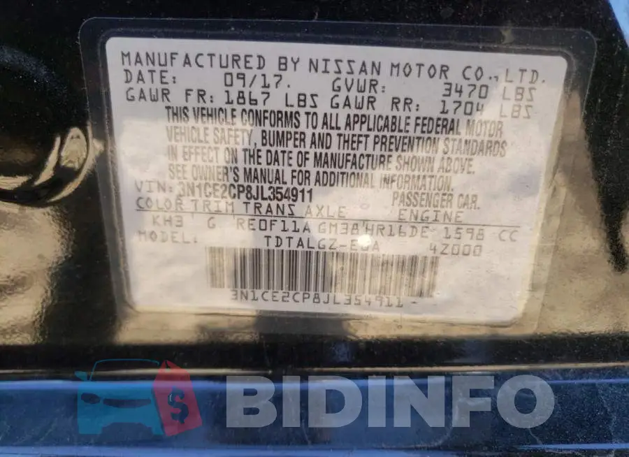 3N1CE2CP8JL354911 Photo# 10