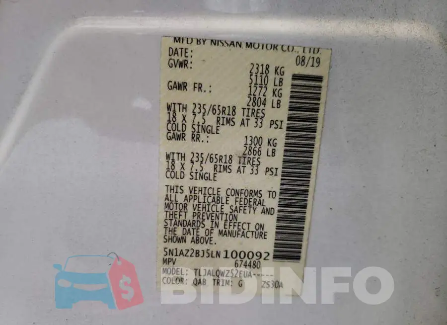 5N1AZ2BJ5LN100092 Photo# 10