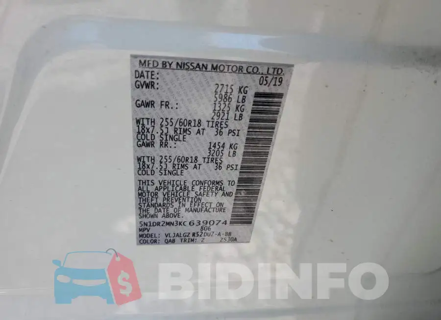 5N1DR2MN3KC639074 Photo# 10