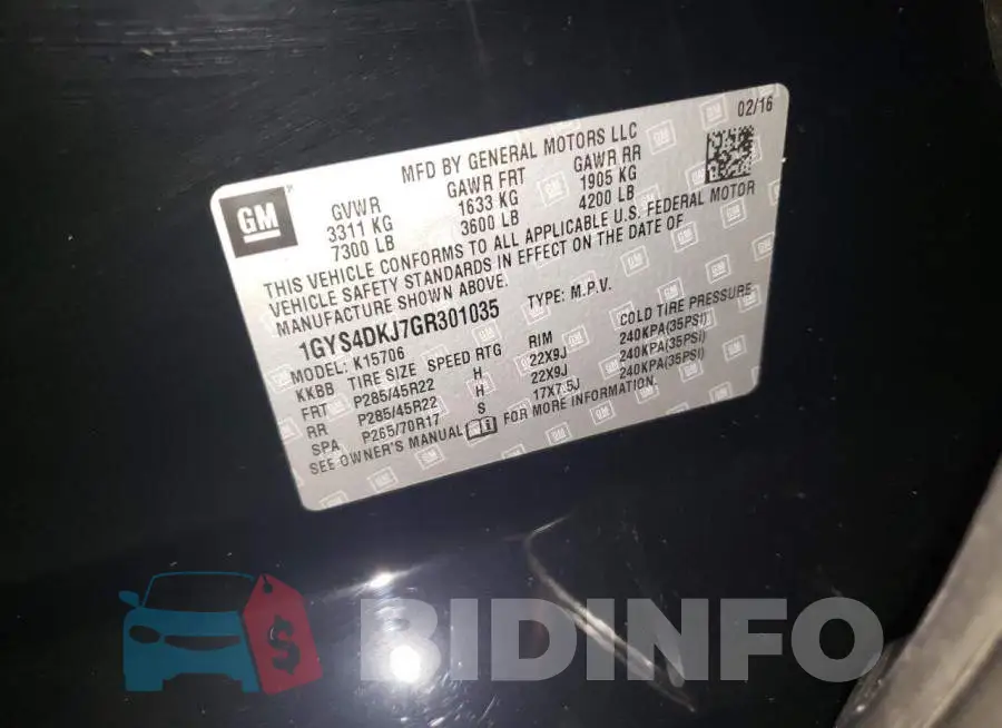 1GYS4DKJ7GR301035 Photo# 10