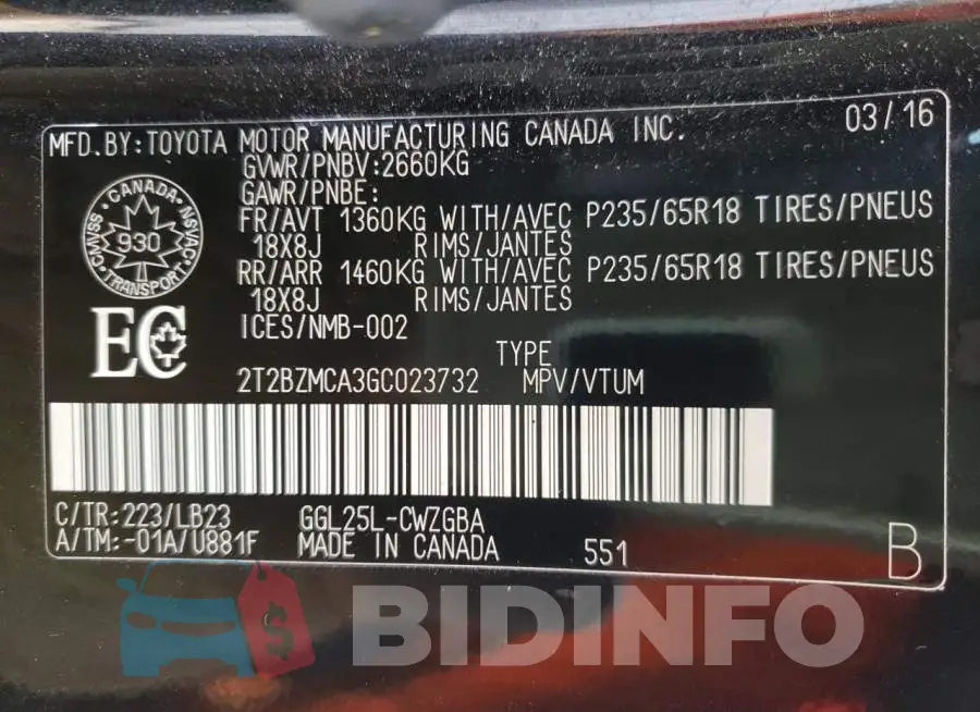 2T2BZMCA3GC023732 Photo# 10