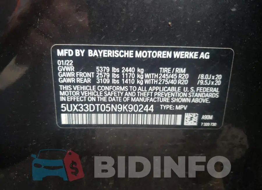 5UX33DT05N9K90244 Photo# 10