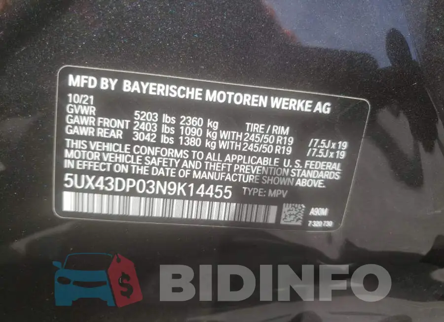 5UX43DP03N9K14455 Photo# 10