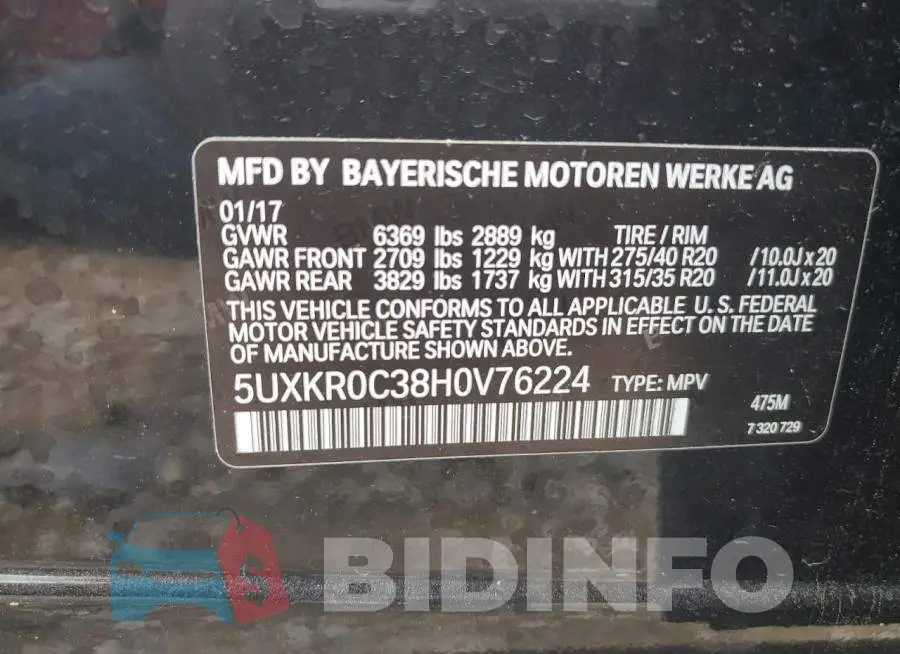 5UXKR0C38H0V76224 Photo# 10