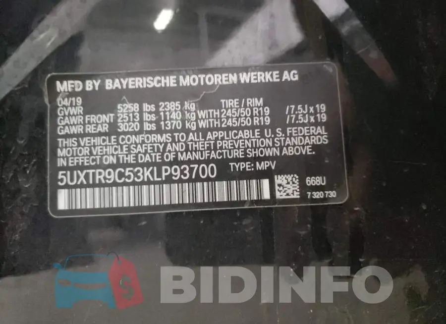 5UXTR9C53KLP93700 Photo# 10