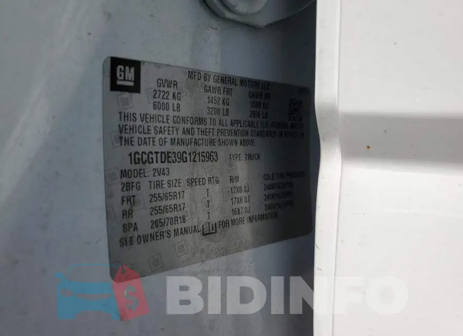 1GCGTDE39G1215963 Photo# 10