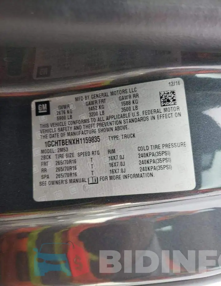 1GCHTBENXH1159835 Photo# 10