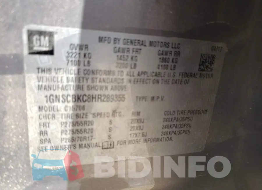 1GNSCBKC8HR289355 Photo# 10