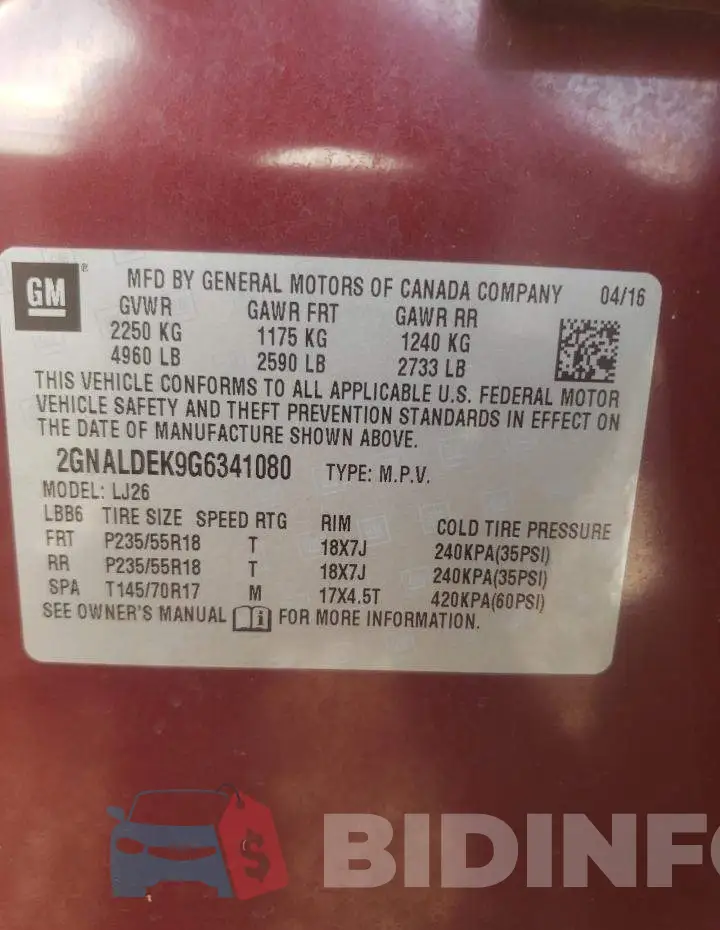 2GNALDEK9G6341080 Photo# 10