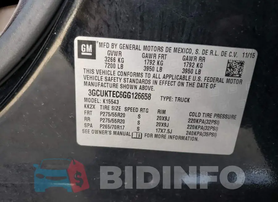 3GCUKTEC6GG126658 Photo# 10