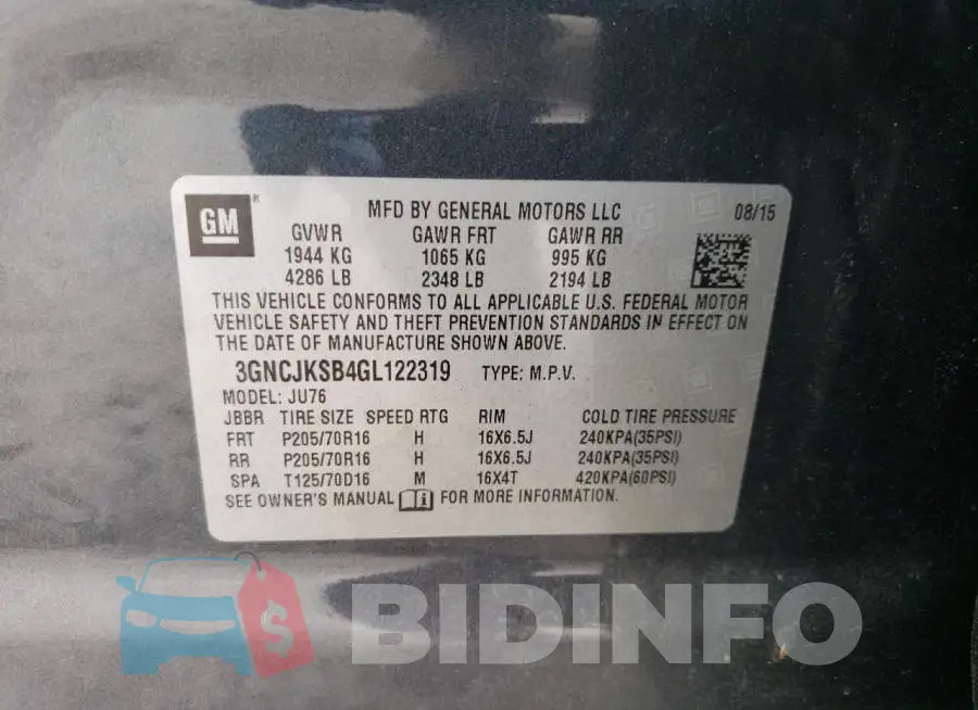 3GNCJKSB4GL122319 Photo# 10