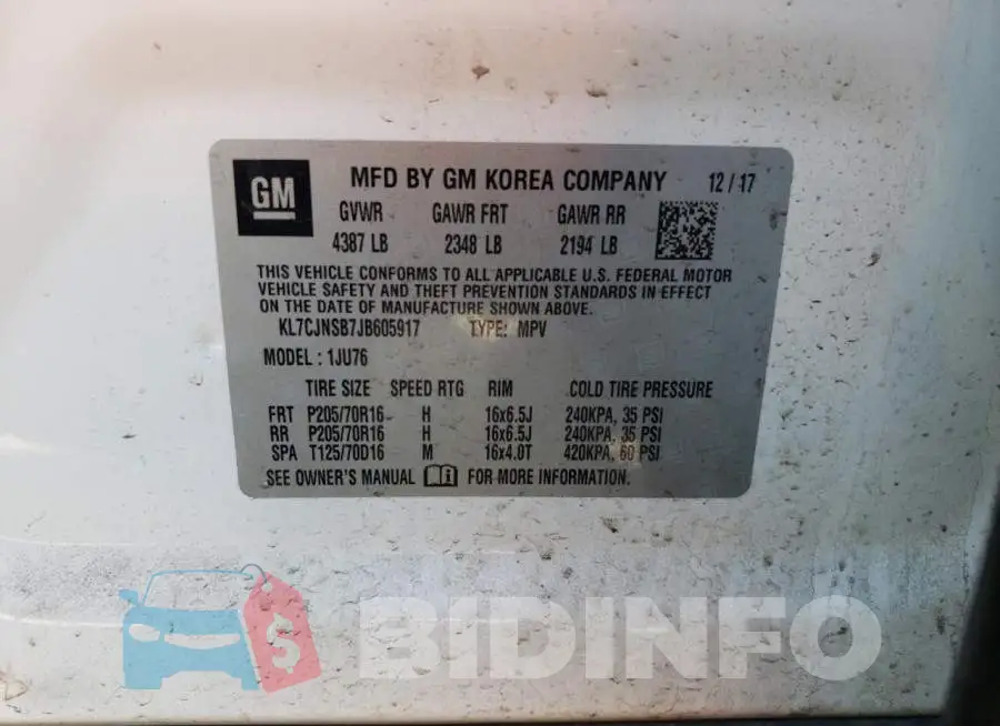 KL7CJNSB7JB605917 Photo# 10