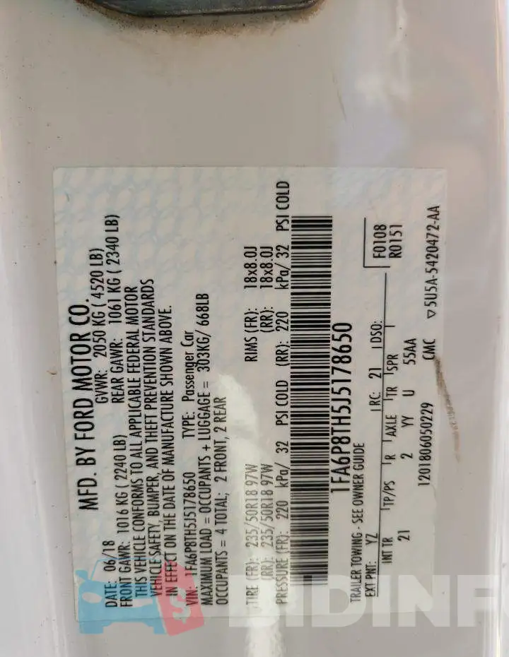 1FA6P8TH5J5178650 Photo# 10
