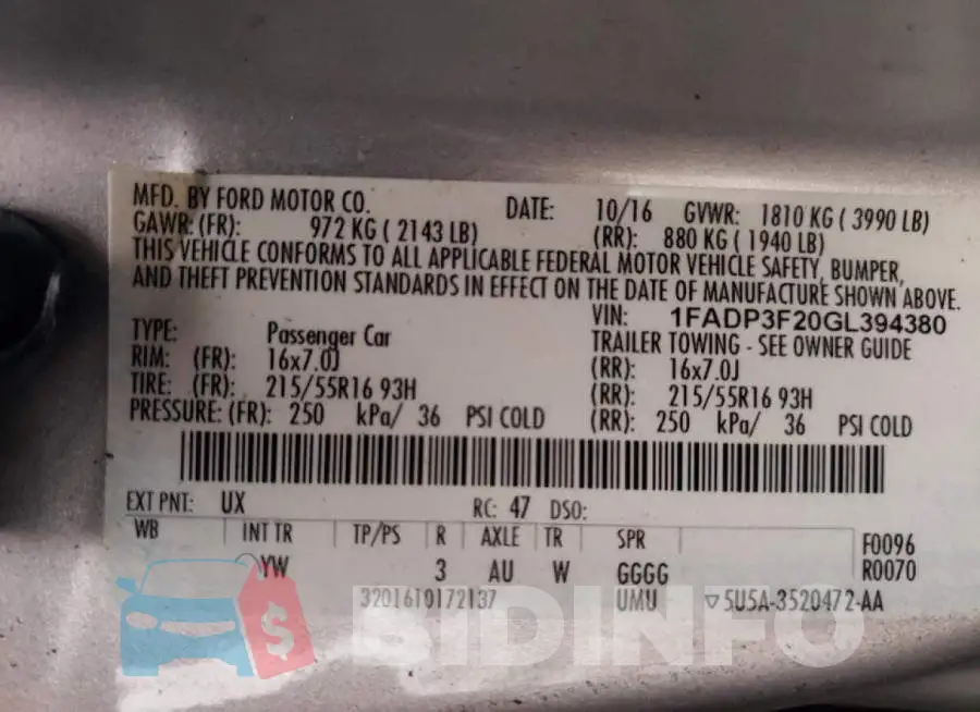 1FADP3F20GL394380 Photo# 10