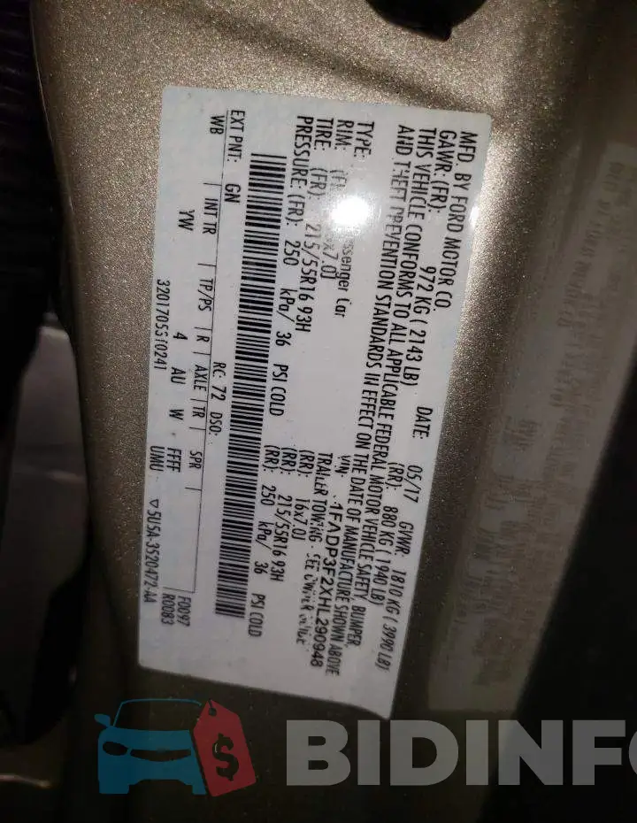 1FADP3F2XHL290948 Photo# 10
