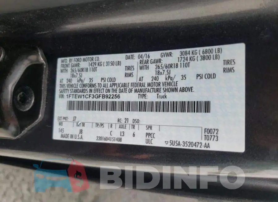 1FTEW1CF3GFB92256 Photo# 10