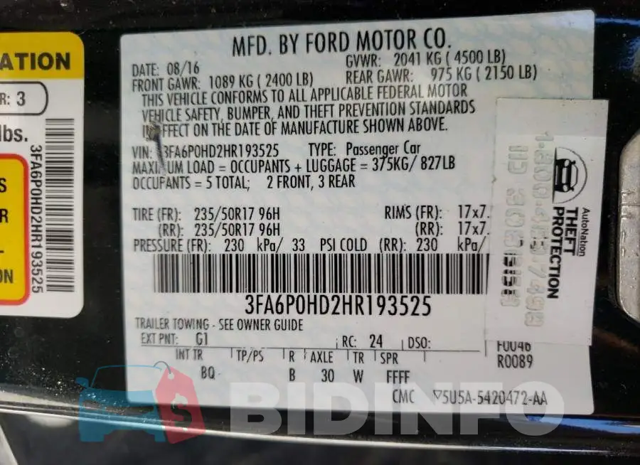 3FA6P0HD2HR193525 Photo# 10