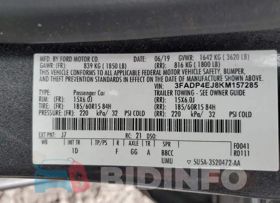 3FADP4EJ8KM157285 Photo# 10