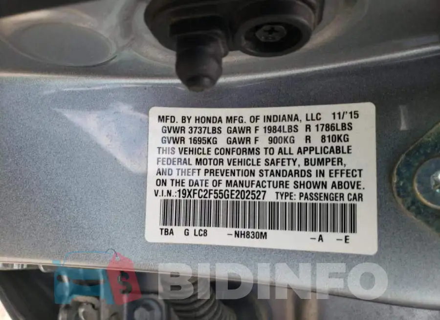 19XFC2F55GE202527 Photo# 10