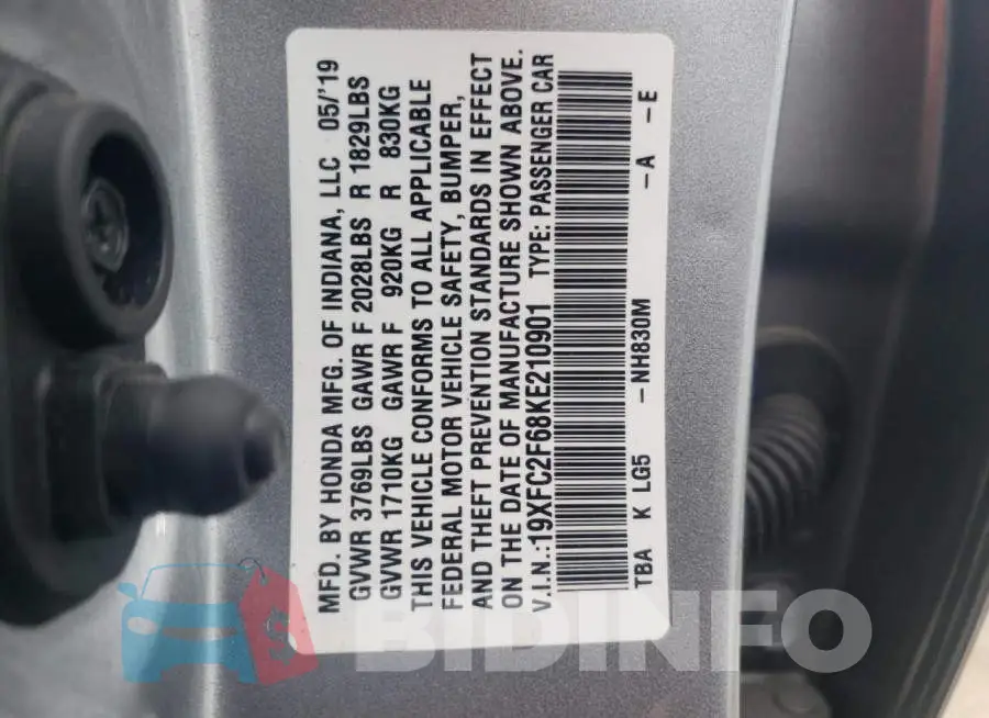 19XFC2F68KE210901 Photo# 10