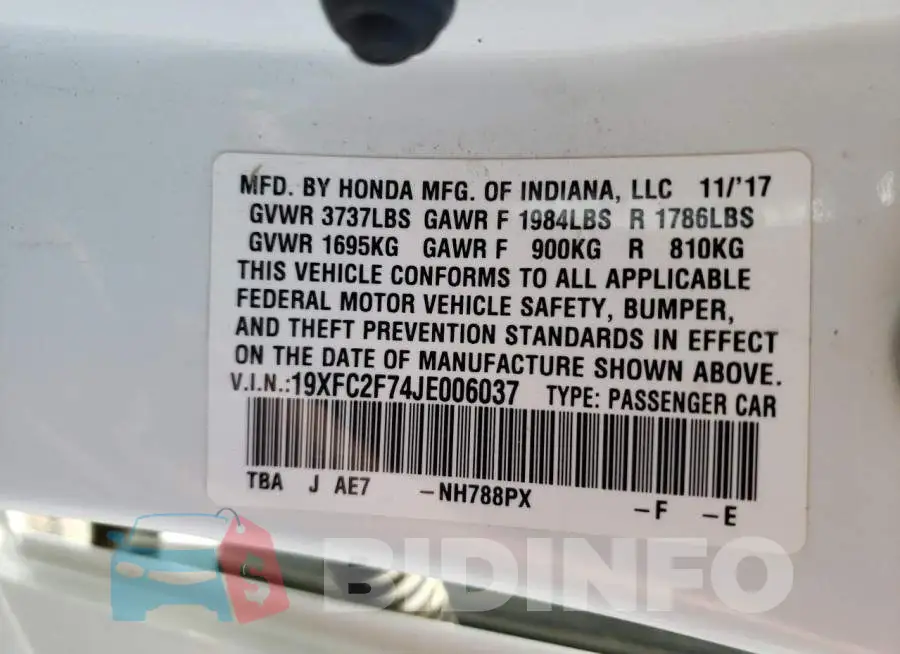 19XFC2F74JE006037 Photo# 10