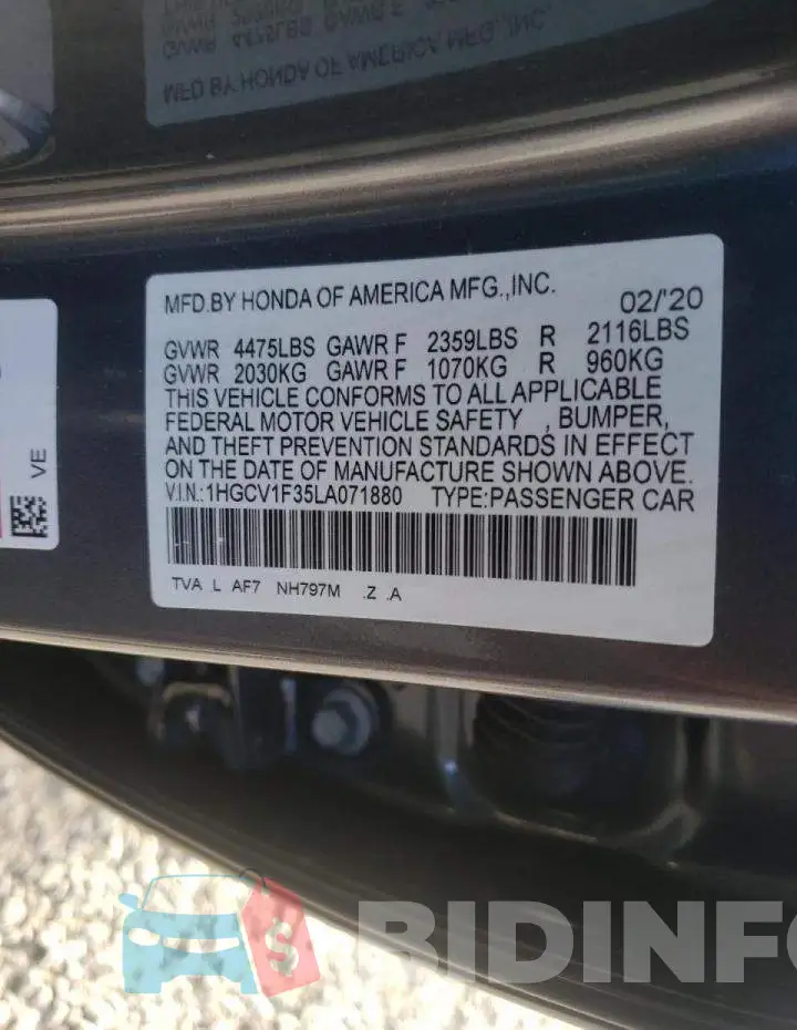 1HGCV1F35LA071880 Photo# 10